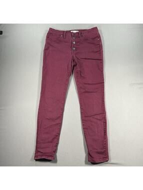Madewell Jeans Button Fly 9" High Rise Skinny Maroon Stretch Womens 27